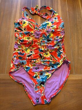 Floral Red Halter One-Piece Swimsuit